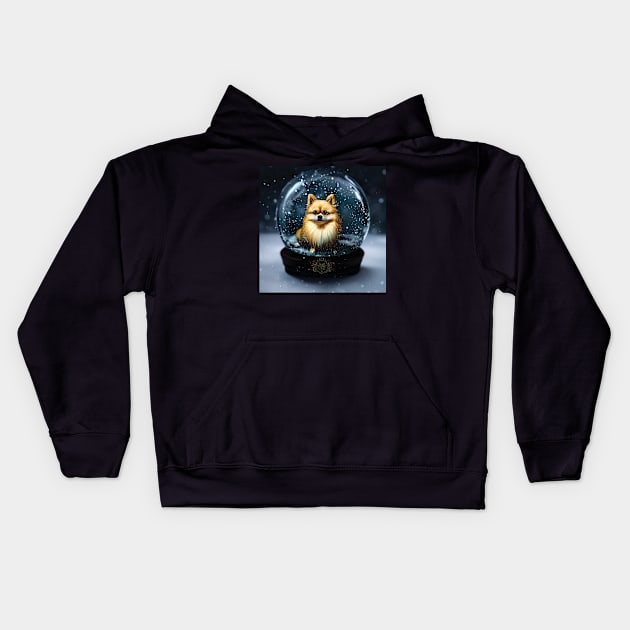 Pomeranian Dog in a Snow Globe Kids Hoodie by Geminiartstudio